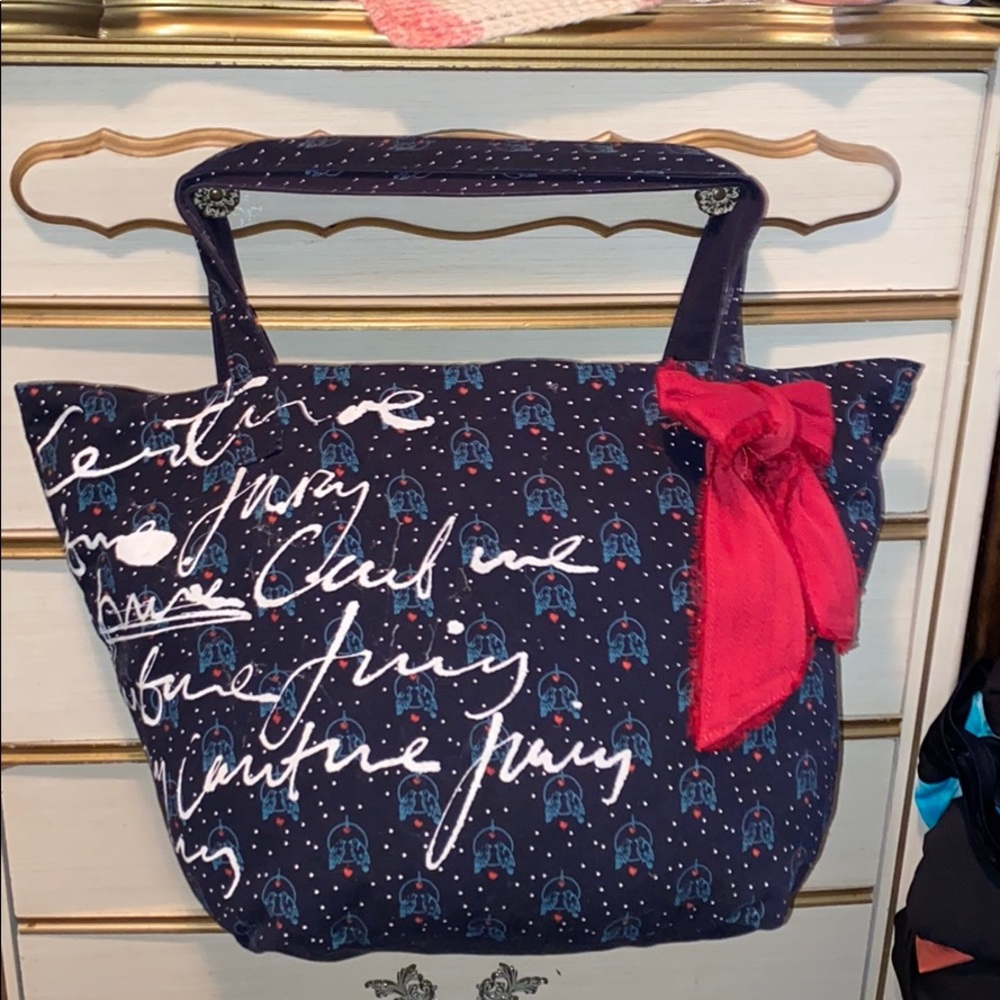 EUC Juicy Couture weekender navy script bow bag